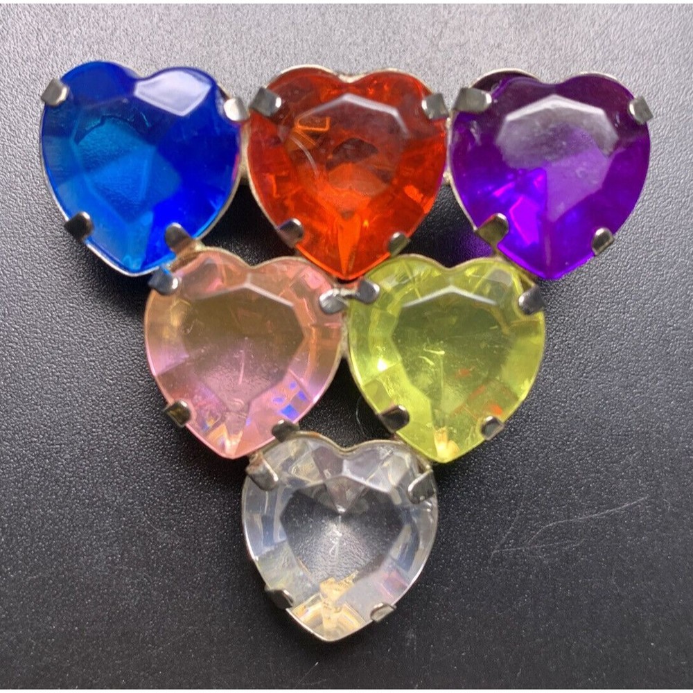 Multicolor Stacked Heart Rhinestone Brooch Pin Acrylic Cluster Pink Red Vintage
